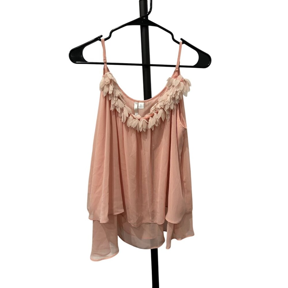 Lauren Conrad Peach Layered Chiffon Cropped Tank Top Floral Y2K Romantic SZ XL